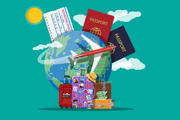1 Travel suitcase with stickers and world map1