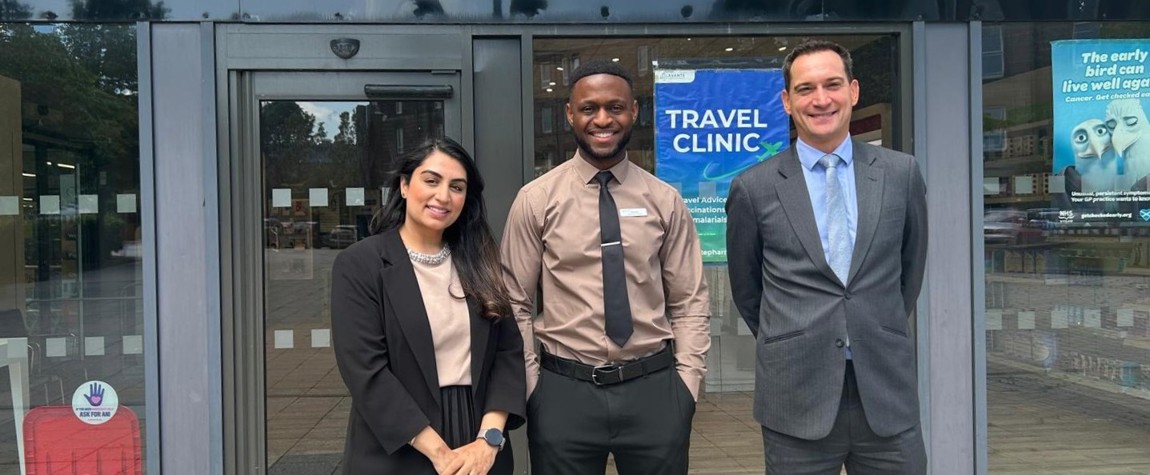 Henry Gregg and Sehard Shahid at Avanti pharmacy in Scotland